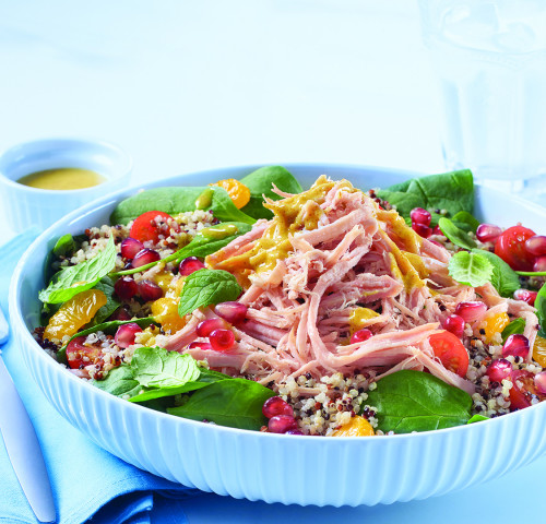 Spinach and Quinoa Salad with Pulled Ham