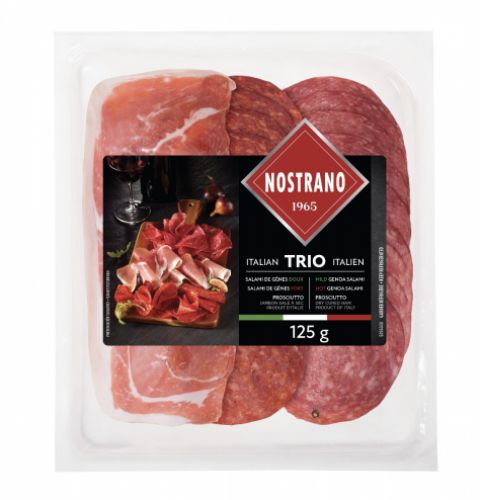 Nostrano Italian Trio Sliced (Mild Genoa Salami, Hot Genoa Salami, Prosciutto Dry Cured Ham), 125g