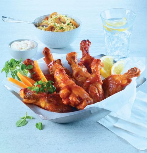 Chicken drumsticks, cut-up, seasoned, fully cooked