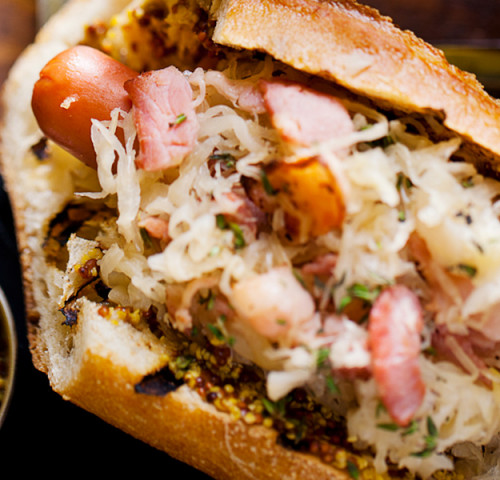 Olymel Baguette with smoked sausage and sauerkraut