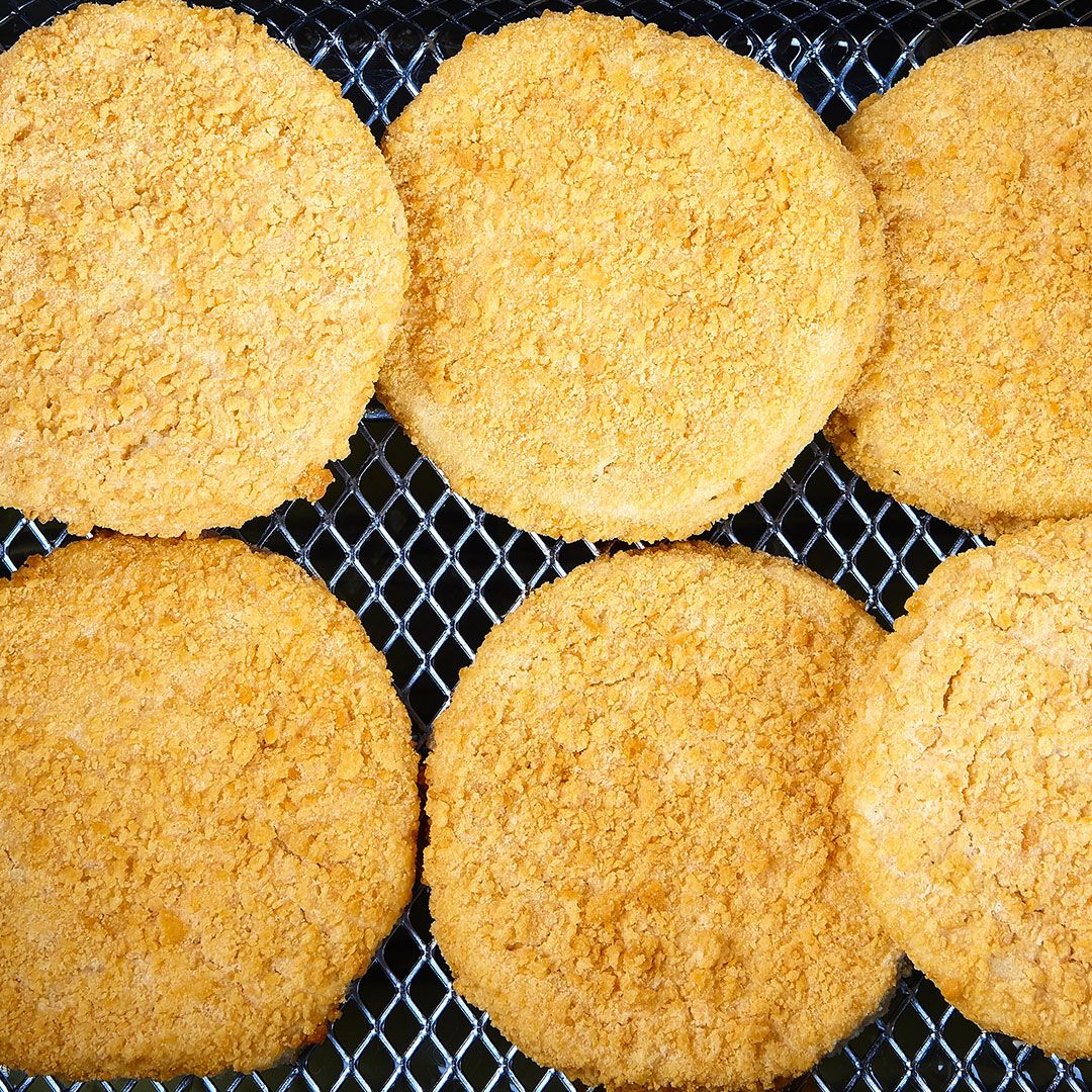 Breaded chicken breast burgers, fully cooked